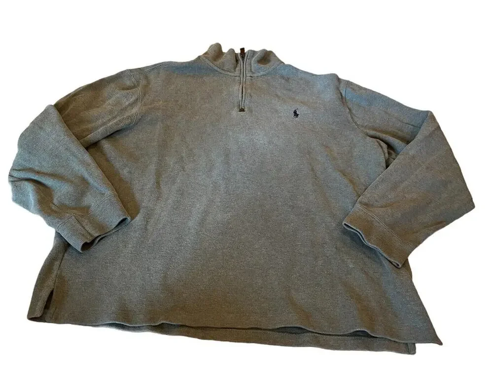 Polo Ralph Lauren XL grey Knit sports sweater 1/4 zip up Mock turtleneck